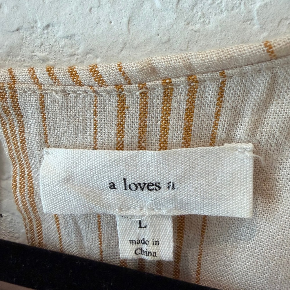 A Loves A Striped Fit and Flare Dress Mustard Yellow Cream Short Sleeve Large - Picture 4 of 5
